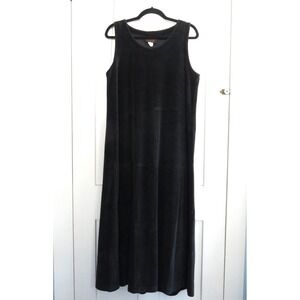Vtg 90s Kindred Spirit Jumper Dress Large Black Cotton Stretch Velvet Velour
